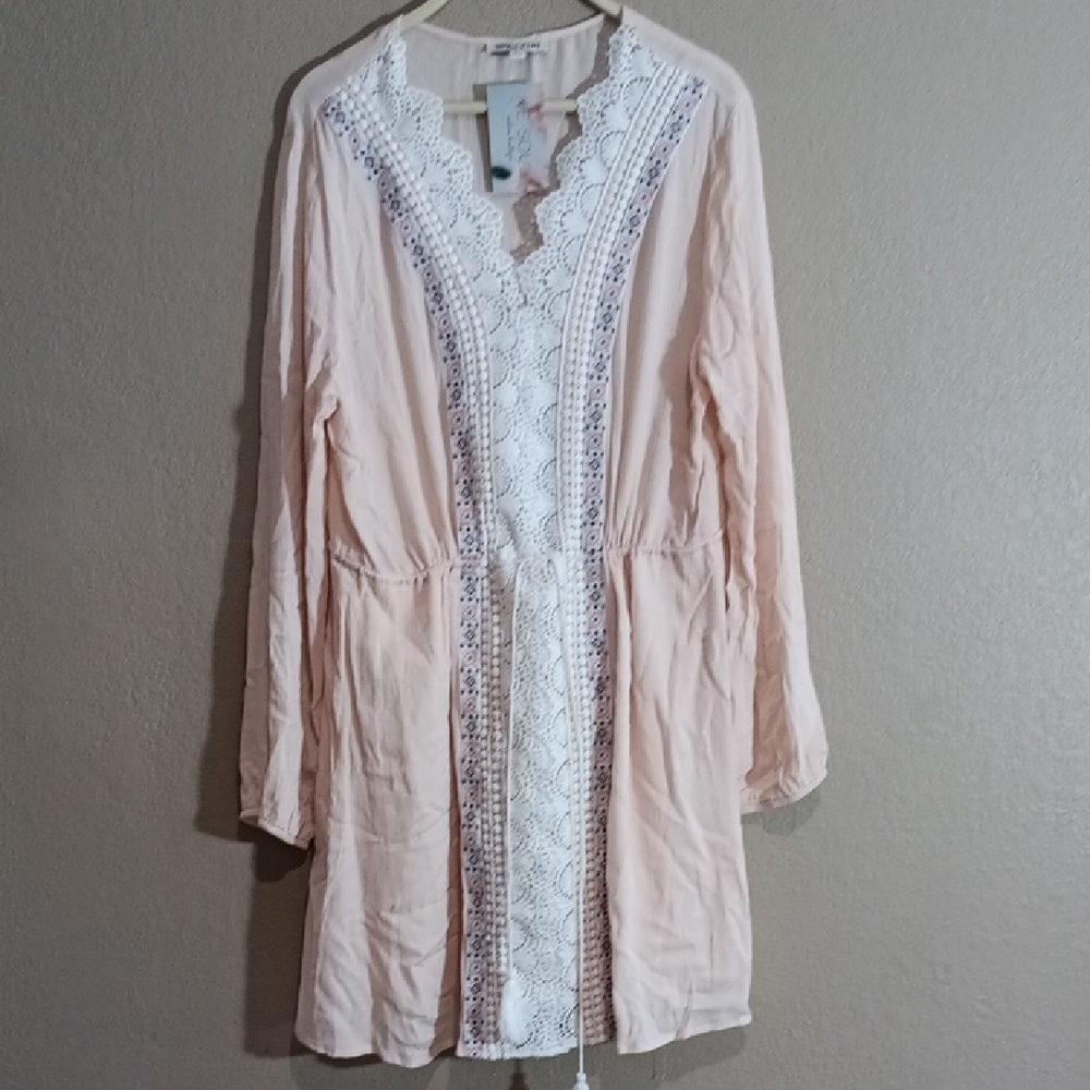 Women’s Peach Lace-Trim Tunic Cover-Up